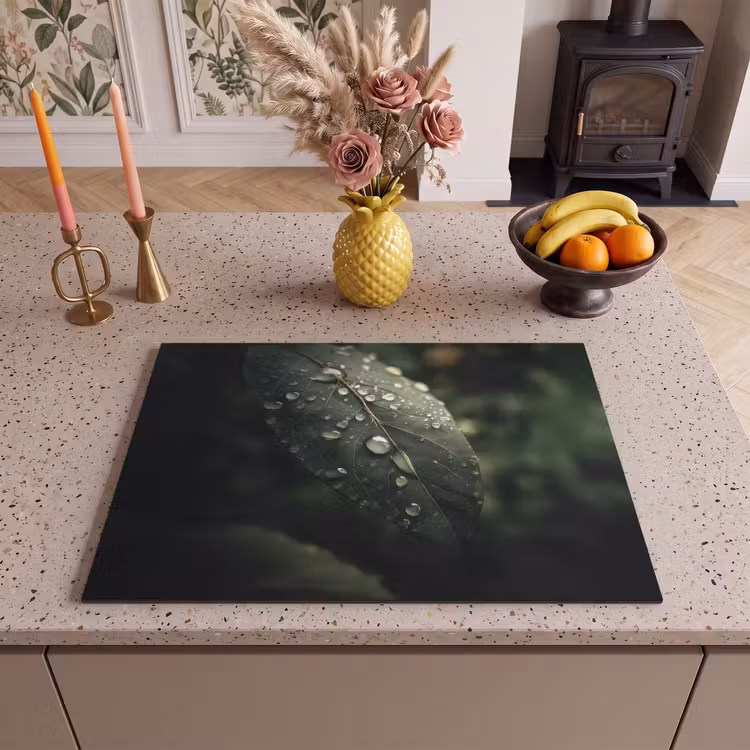 Inductie beschermer - Blad - Groen - Nerven - Regendruppels — 2