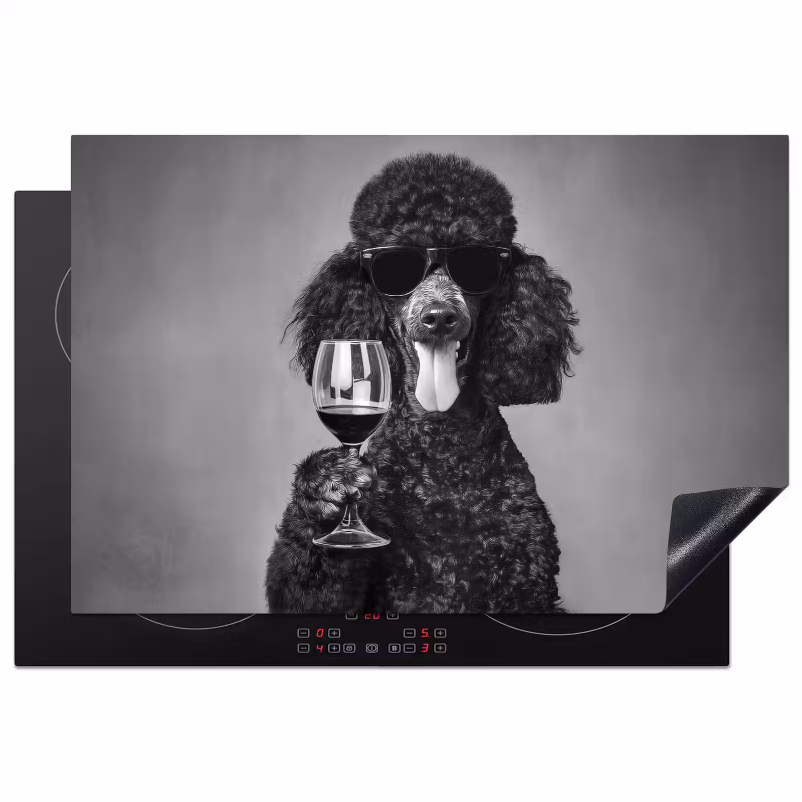 Inductie beschermer - Hond - Krullen - Zonnebril - Wijn — 1
