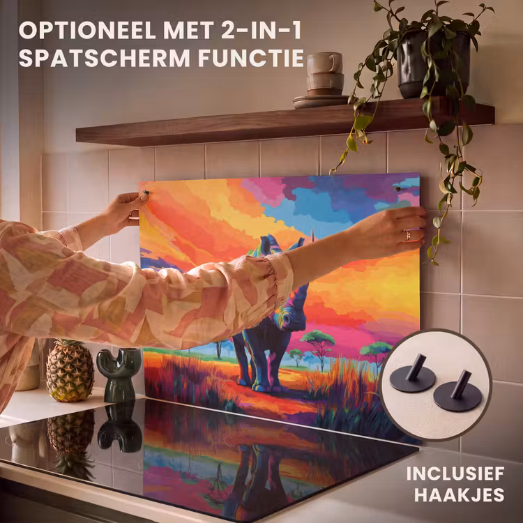 Inductie beschermer - Neushoorn - Zonsondergang - Savanna - Kleurrijk — 10