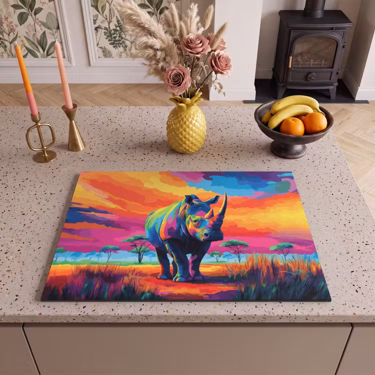 Inductie beschermer - Neushoorn - Zonsondergang - Savanna - Kleurrijk — 2