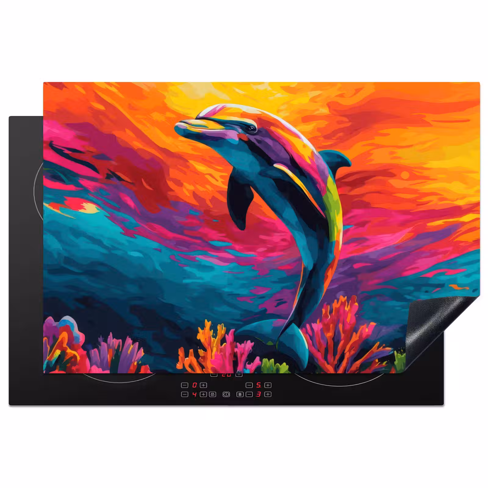 Inductie beschermer - Dolfijn - Kleurrijk - Oceaan - Koraal — 1