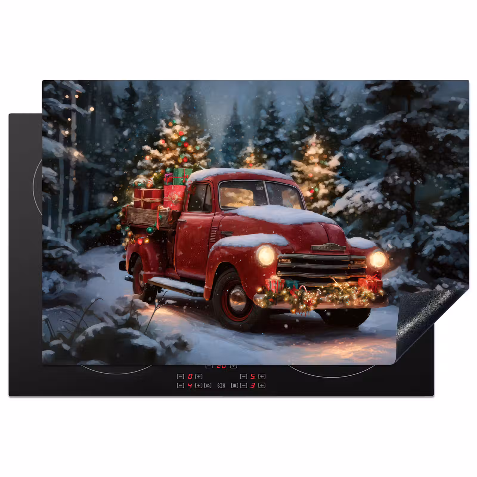 Inductie beschermer - Kersttruck - Sneeuwbos - Rood — 1