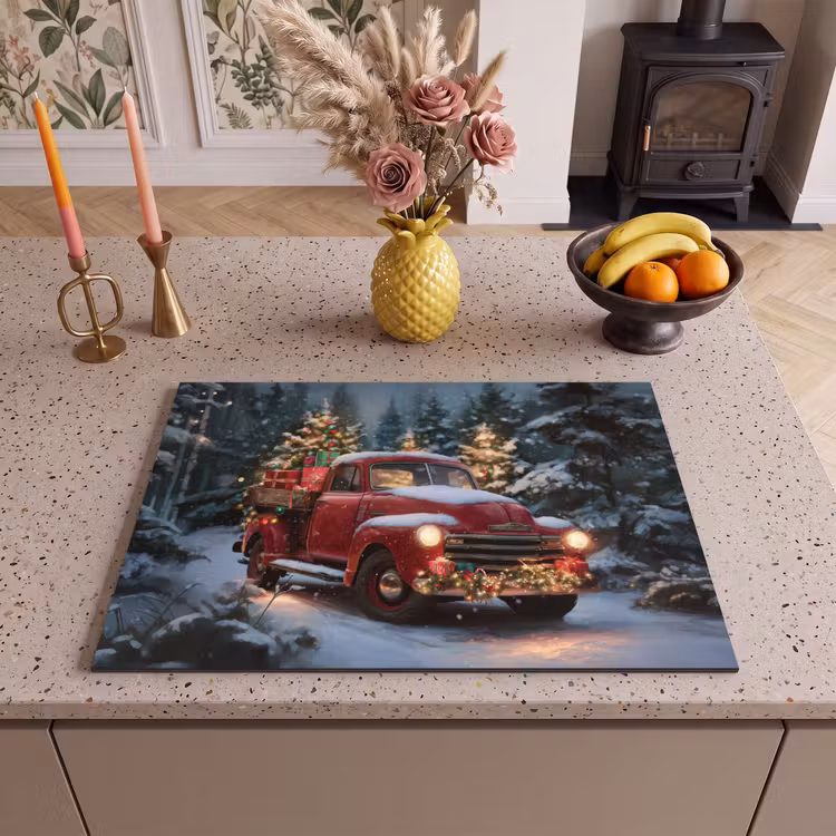Inductie beschermer - Kersttruck - Sneeuwbos - Rood — 2