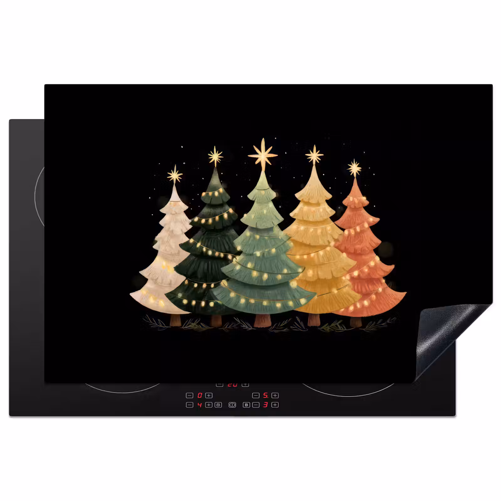 Inductie beschermer - Kerstbomen - Kleurrijk - Lichtjes - Ster — 1