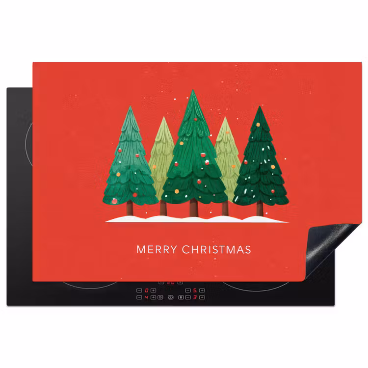 Inductie beschermer - Minimalistisch - Kerstbomen - Rood - Sneeuw — 1