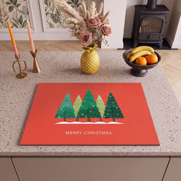 Inductie beschermer - Minimalistisch - Kerstbomen - Rood - Sneeuw — 2