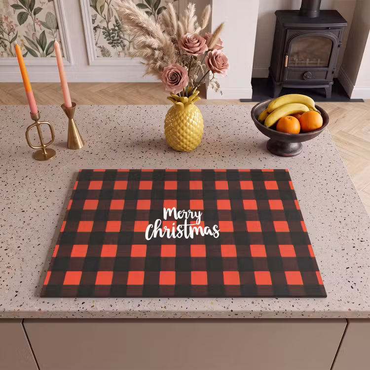 Inductie beschermer - Geruit - Rood - Tekst - Christmas — 2