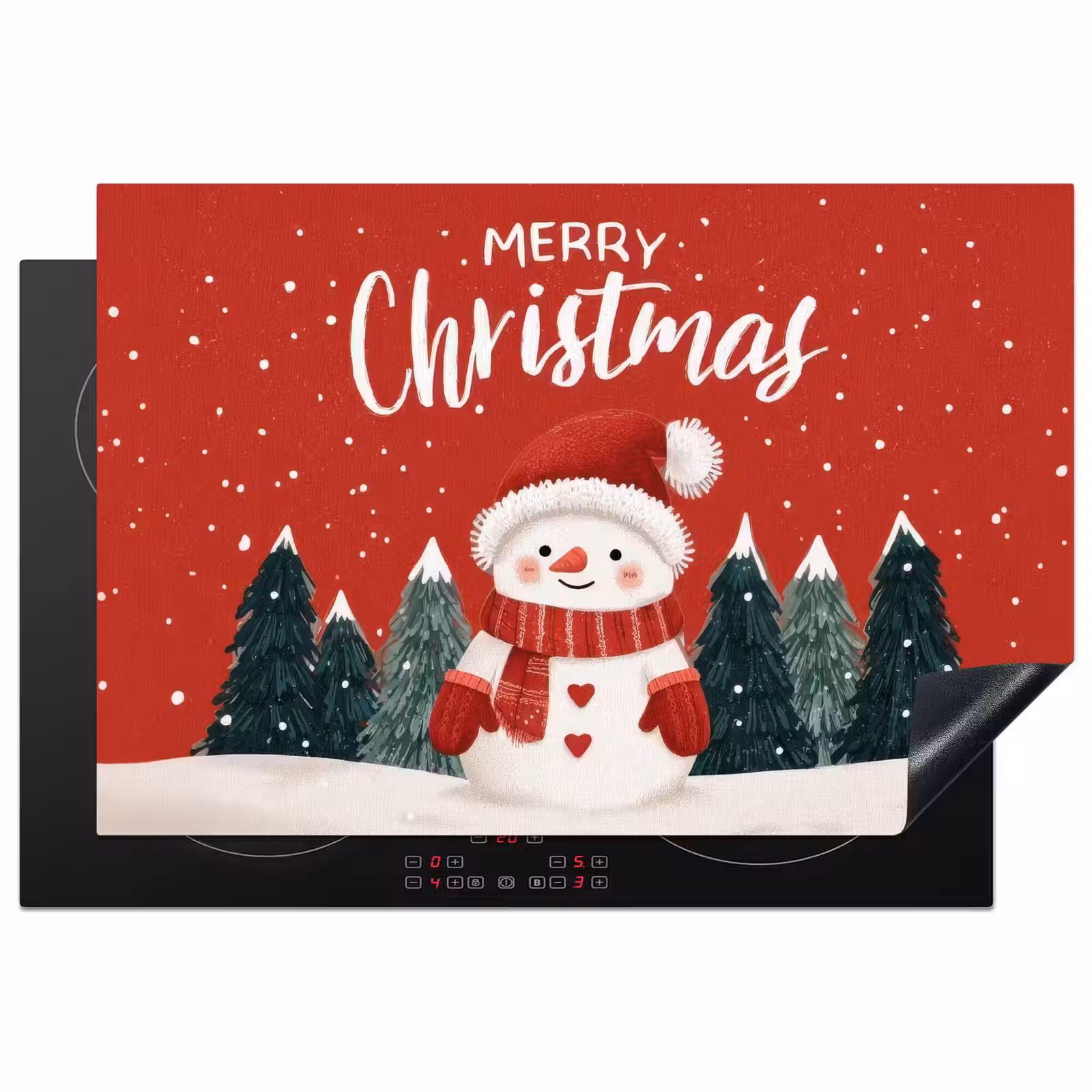 Inductie beschermer - Kerstgroet - Sneeuw - Rood — 1