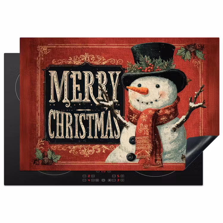 Inductie beschermer - Klassiek - Kerstgroet - Sneeuwpop - Rood — 1