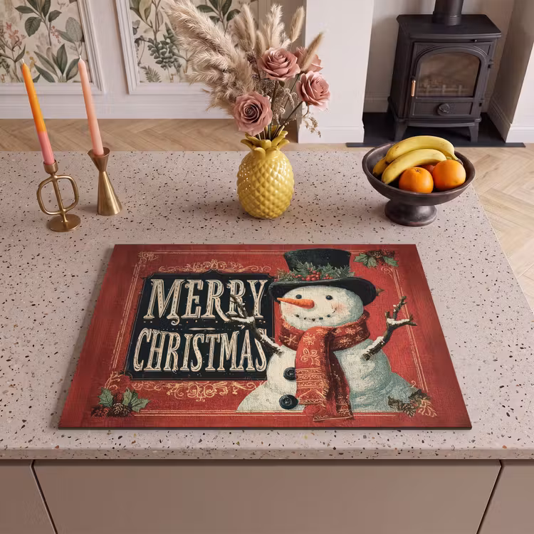 Inductie beschermer - Klassiek - Kerstgroet - Sneeuwpop - Rood — 2