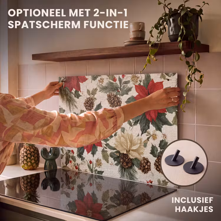 Inductie beschermer - Feestelijk - Textielpatroon - Kerstbloemen - Kleurrijk — 10
