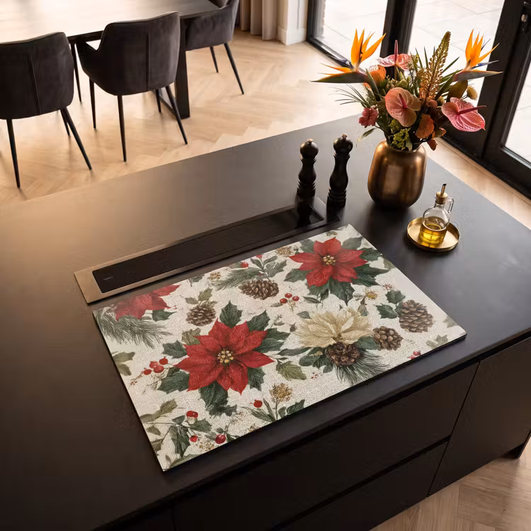 Inductie beschermer - Feestelijk - Textielpatroon - Kerstbloemen - Kleurrijk — 5