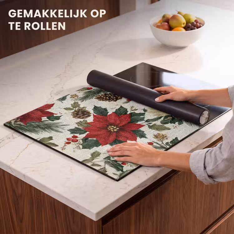 Inductie beschermer - Feestelijk - Textielpatroon - Kerstbloemen - Kleurrijk — 7