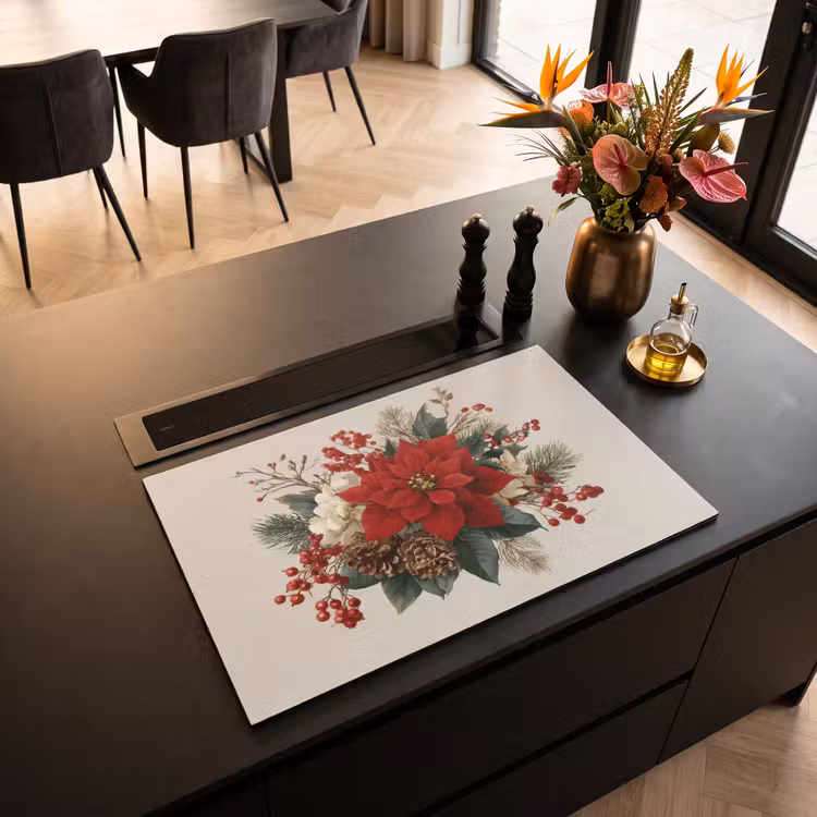 Inductie beschermer - Kerststuk - Poinsettia - Dennenappels - Rood — 5