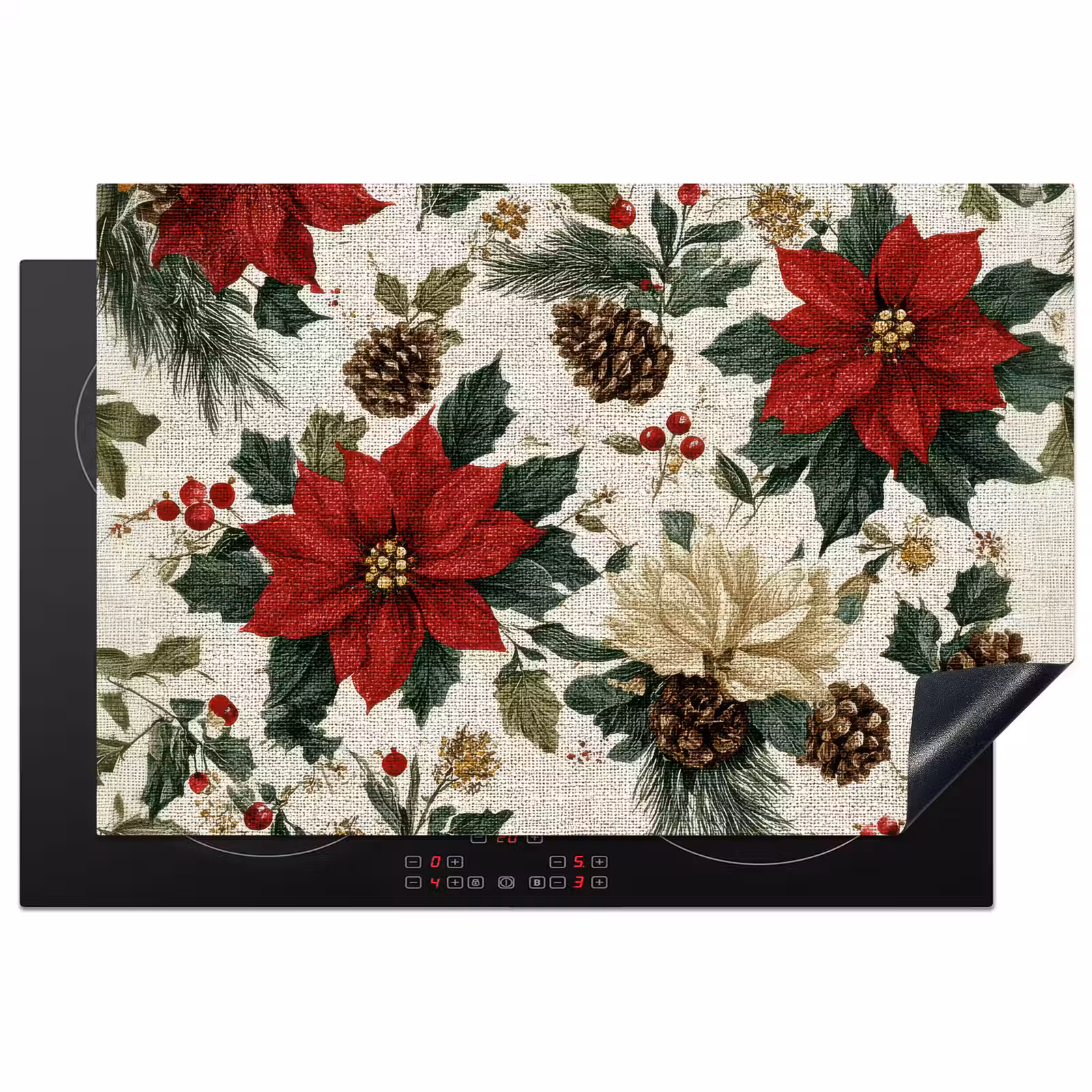 Inductie beschermer - Feestelijk - Textielpatroon - Kerstbloemen - Kleurrijk — 1