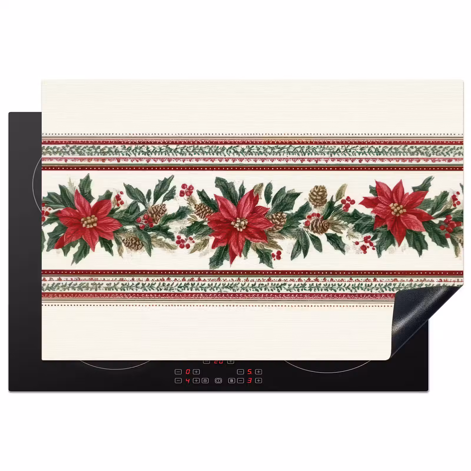 Inductie beschermer - Kerststrook - Poinsettia - Rood - Groen — 1