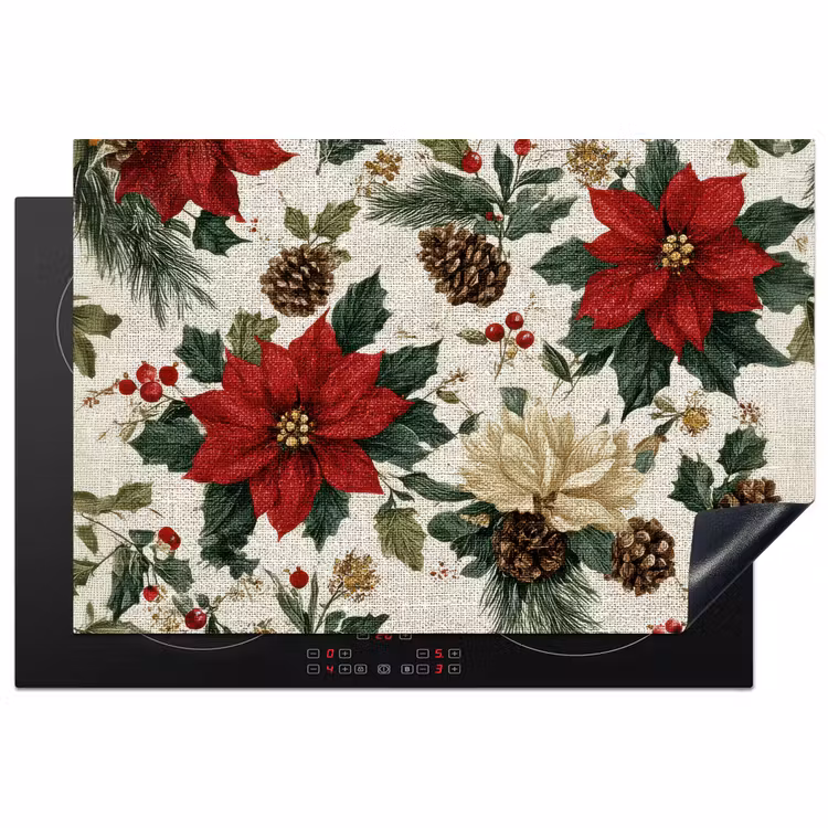 Inductie beschermer - Feestelijk - Textielpatroon - Kerstbloemen - Kleurrijk — 1