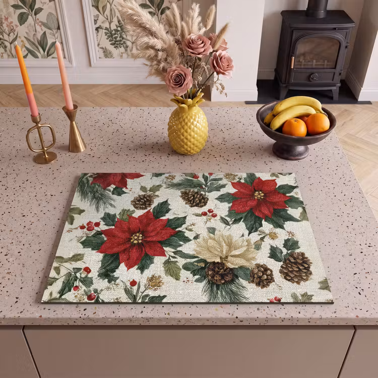 Inductie beschermer - Feestelijk - Textielpatroon - Kerstbloemen - Kleurrijk — 2
