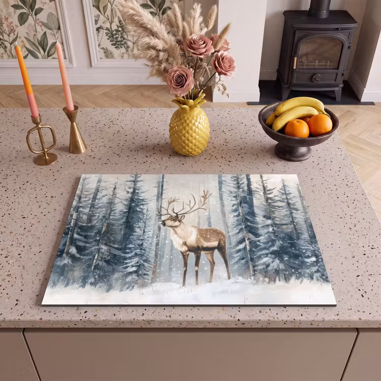 Inductie beschermer - Rendier - Sneeuw - Woud - Wit — 2