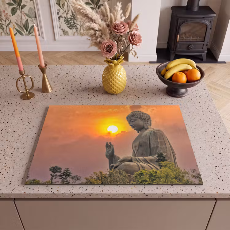 Inductie beschermer - Buddha - Zonsondergang - Boeddha beelden - Planten — 1