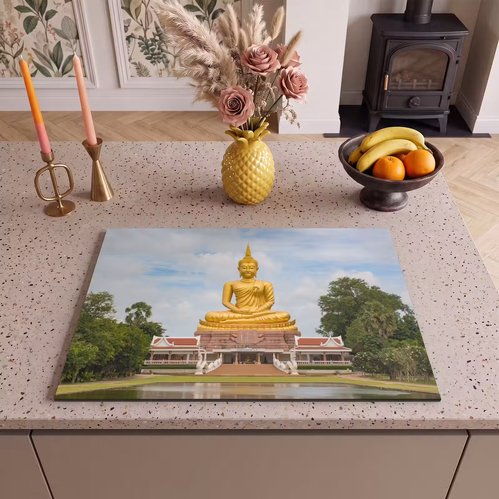 Inductie beschermer - Boeddha - Buddha beeld - Goud - Religie — 1