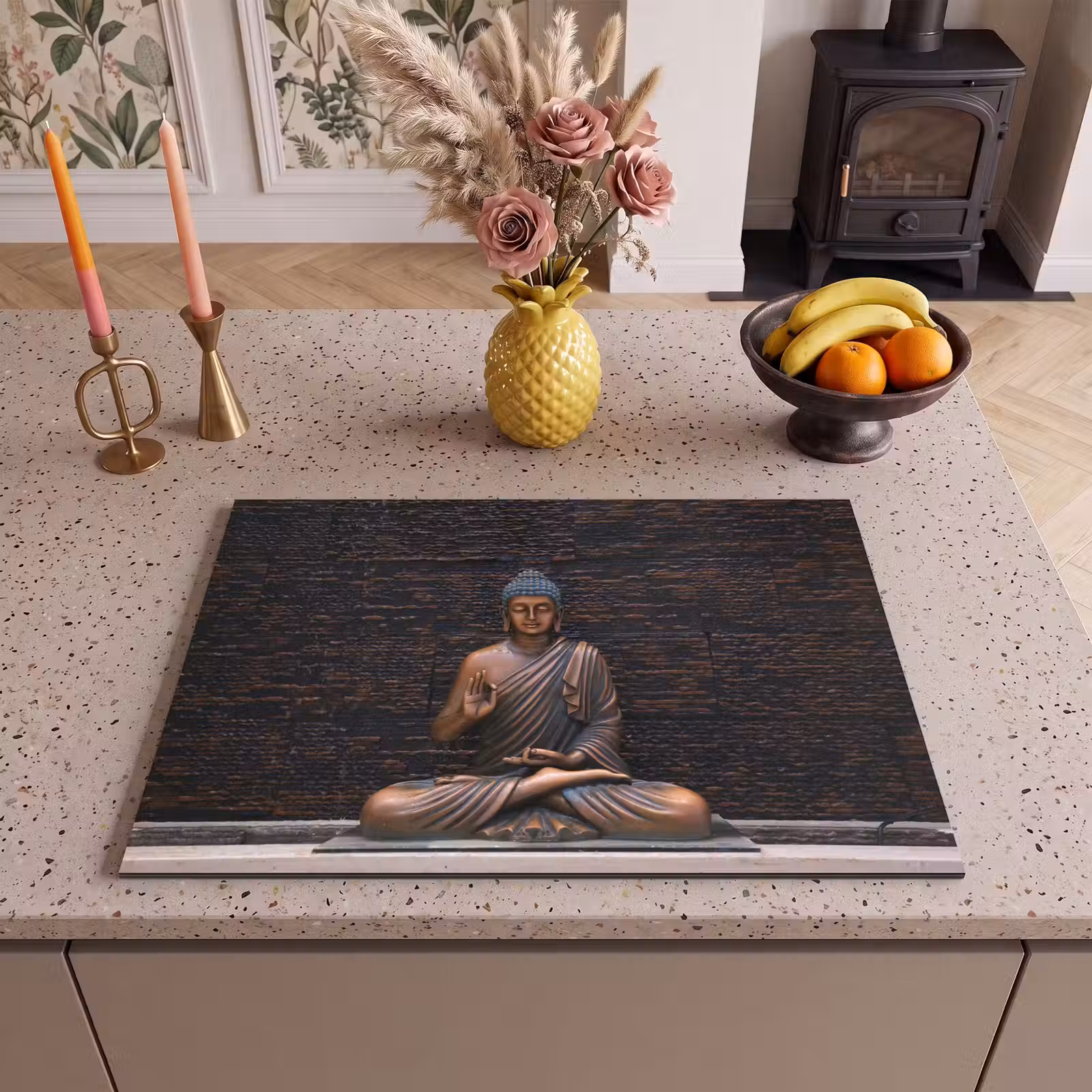 Inductie beschermer - Boeddha - Buddha beeld - Bruin - Spiritueel - Meditatie — 1