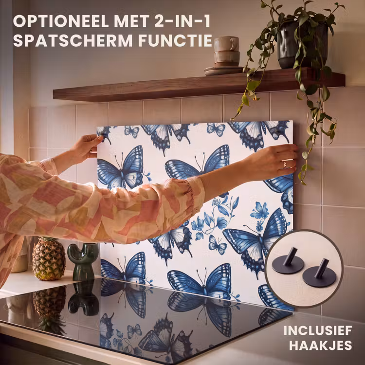 Inductie beschermer - Blauw - Vlinders - Bloemen - Wit — 10