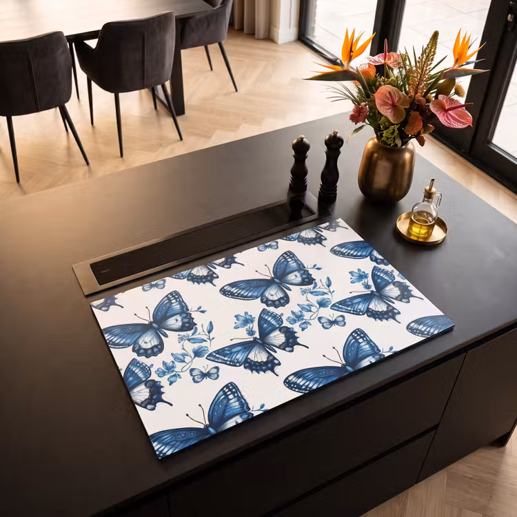 Inductie beschermer - Blauw - Vlinders - Bloemen - Wit — 5