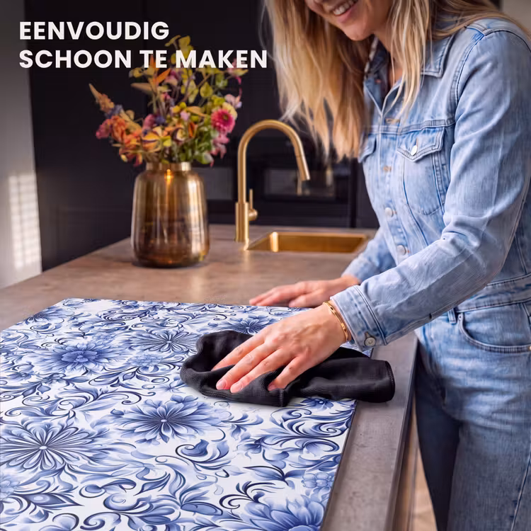Inductie beschermer - Bloemen - Blauw - Patroon - Wit — 6