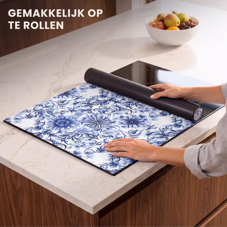 Inductie beschermer - Bloemen - Blauw - Patroon - Wit — 7