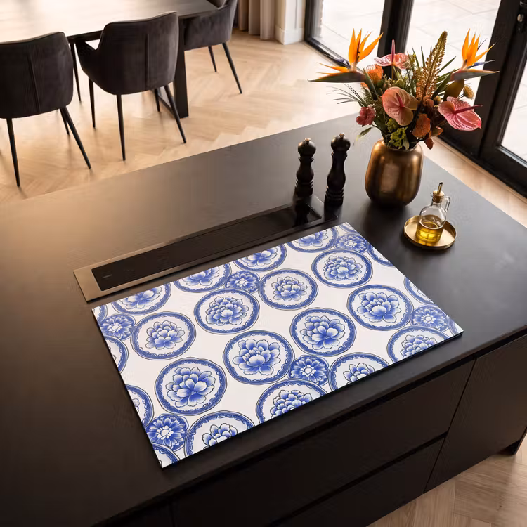 Inductie beschermer - Cirkels - Bloemen - Blauw — 5
