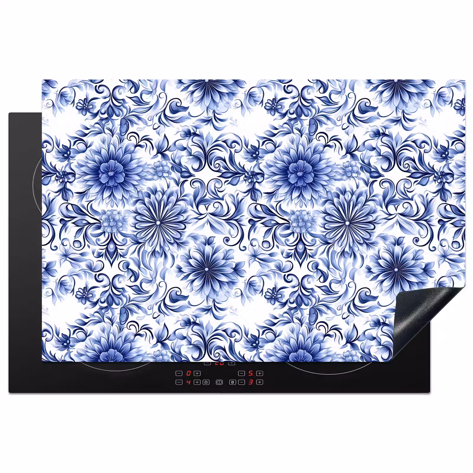 Inductie beschermer - Bloemen - Blauw - Patroon - Wit — 1