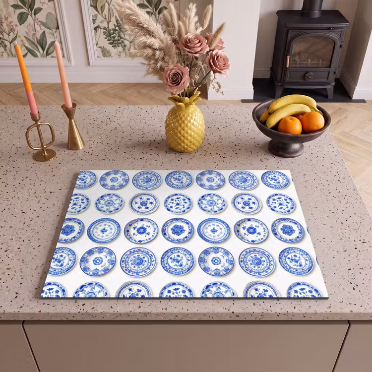 Inductie beschermer - Borden - Bloemen - Patroon - Blauw — 2
