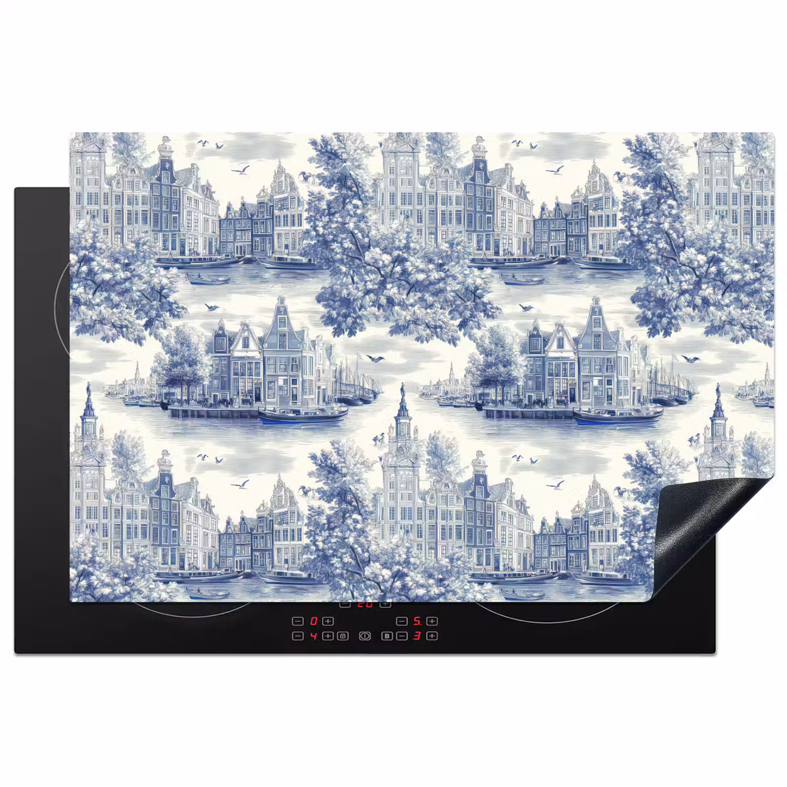 Inductie beschermer - Huizen - Bomen - Water - Vogels - Blauw — 1