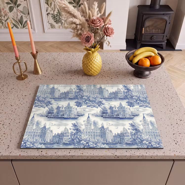 Inductie beschermer - Huizen - Bomen - Water - Vogels - Blauw — 2