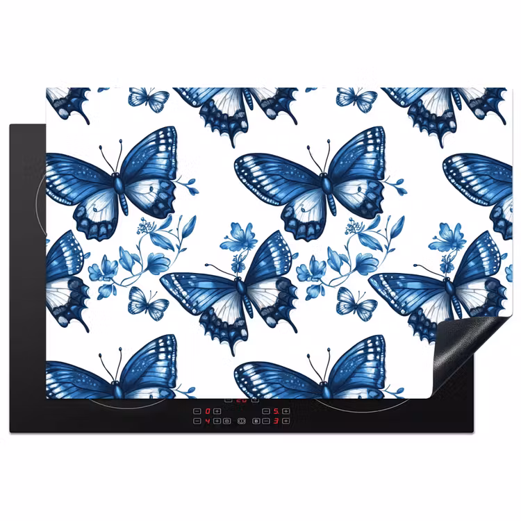 Inductie beschermer - Blauw - Vlinders - Bloemen - Wit — 1