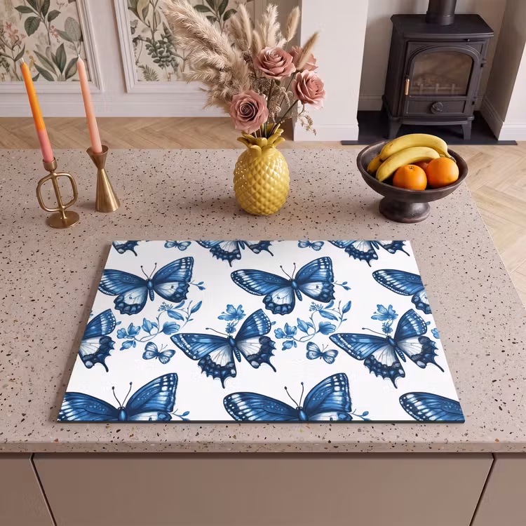 Inductie beschermer - Blauw - Vlinders - Bloemen - Wit — 2