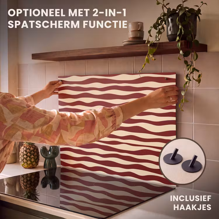 Inductie beschermer - Golven - Rood - Patroon - Crème — 10