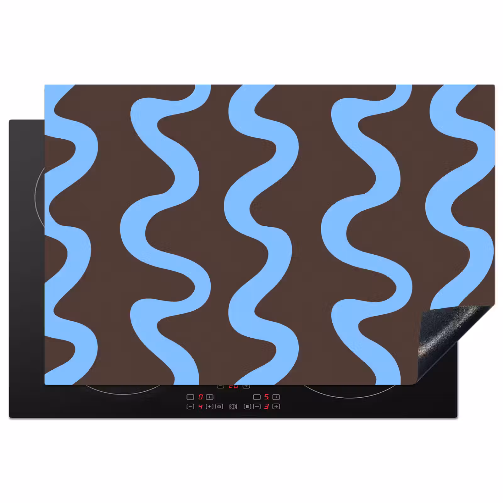 Inductie beschermer - Kronkelende lijnen - Blauw - Bruin - Minimalistisch — 1