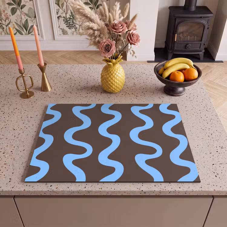 Inductie beschermer - Kronkelende lijnen - Blauw - Bruin - Minimalistisch — 2