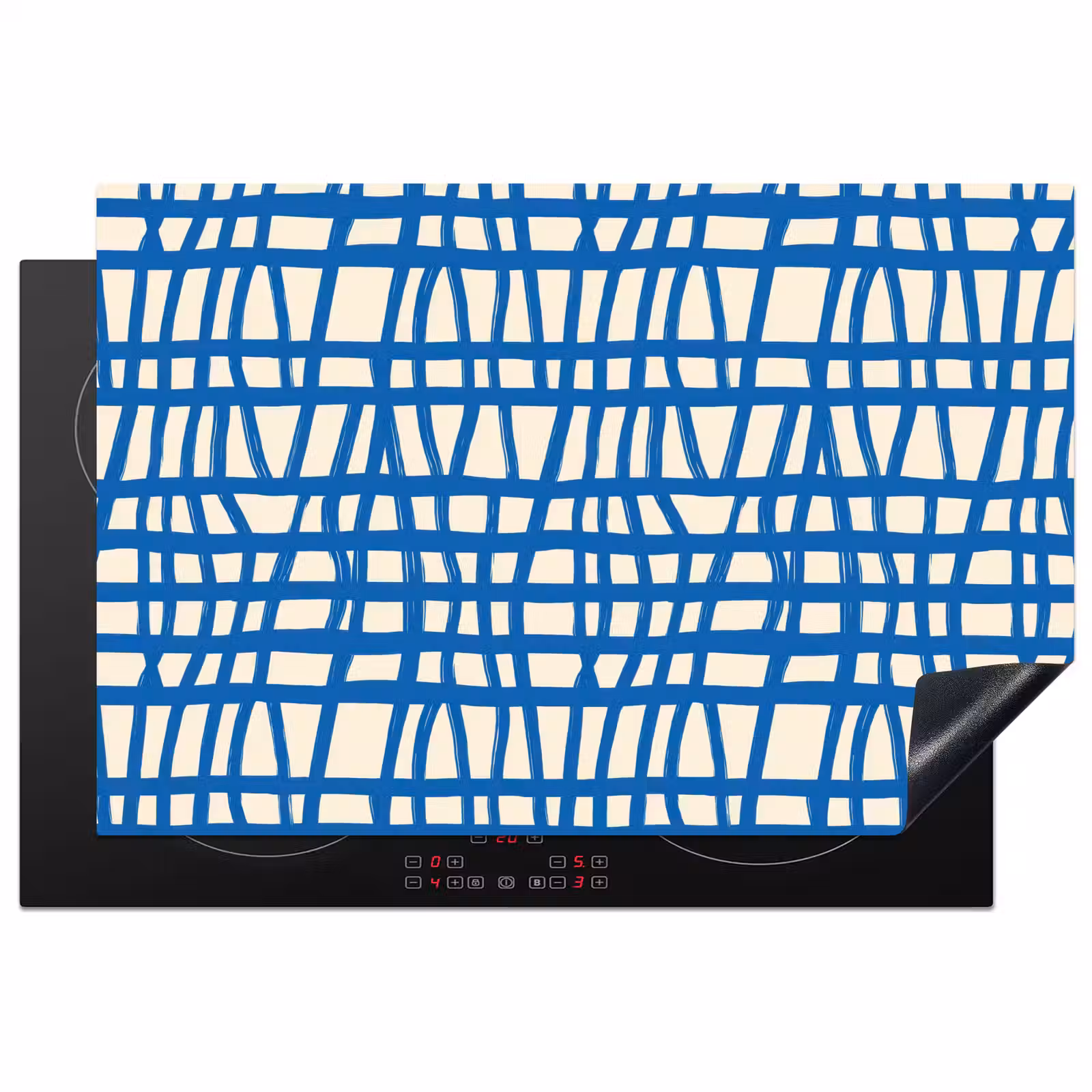 Inductie beschermer - Ruitpatroon - Blauw - Crème — 1