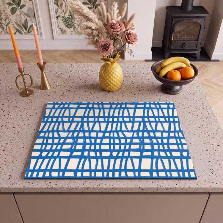 Inductie beschermer - Ruitpatroon - Blauw - Crème — 2
