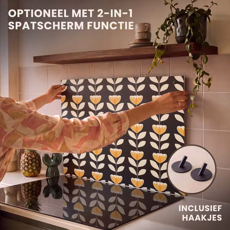 Inductie beschermer - Retro - Bloem - Zwart - Okergeel — 10