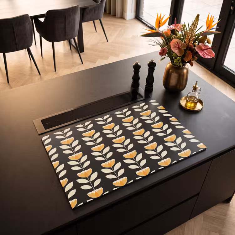Inductie beschermer - Retro - Bloem - Zwart - Okergeel — 5