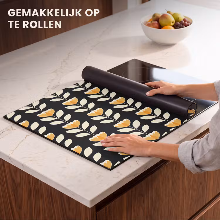 Inductie beschermer - Retro - Bloem - Zwart - Okergeel — 7