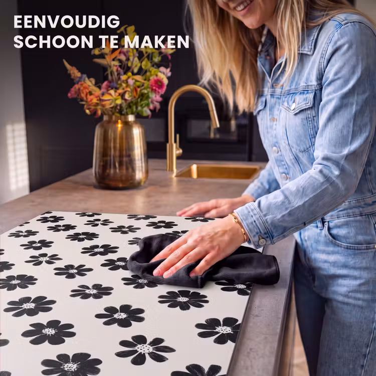 Inductie beschermer - Grafisch - Madeliefjes - Zwart - Beige — 6