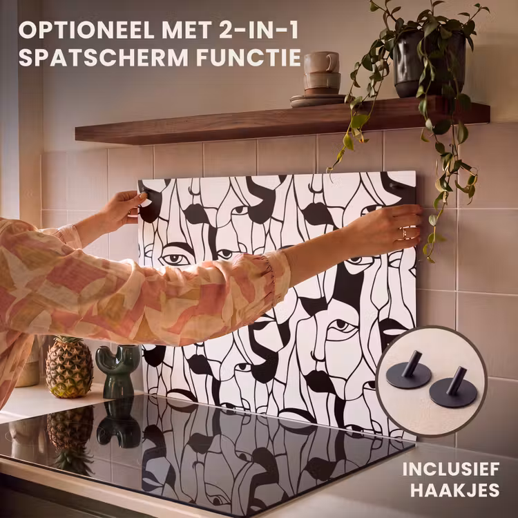 Inductie beschermer - Lijnen - Gezichten - Zwart - Wit — 10