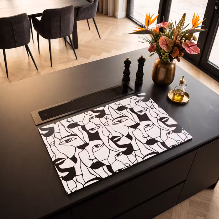 Inductie beschermer - Lijnen - Gezichten - Zwart - Wit — 5