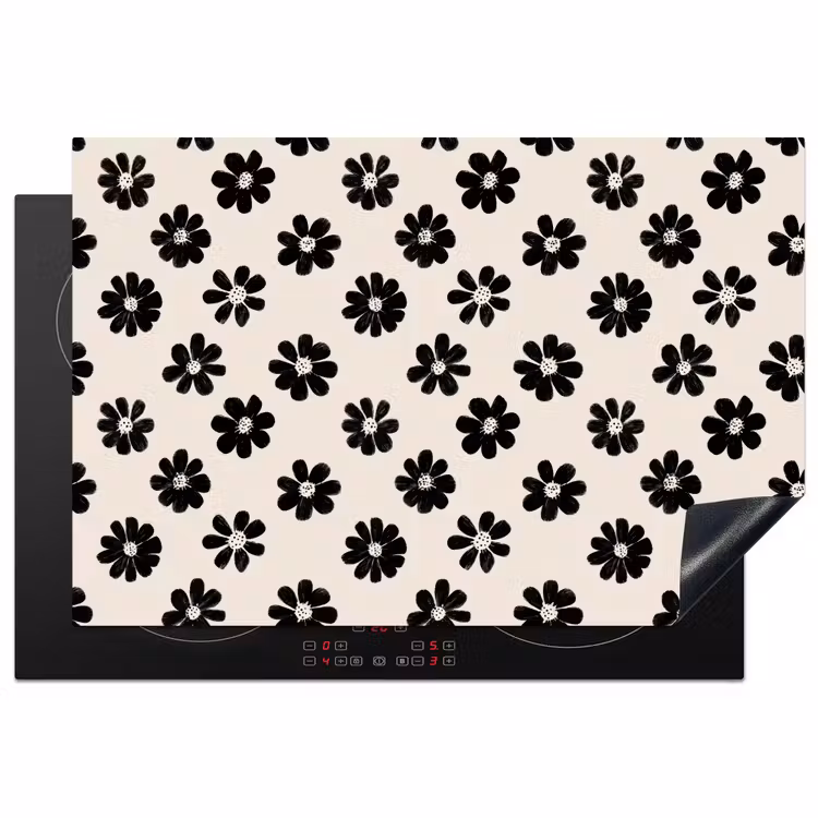 Inductie beschermer - Grafisch - Madeliefjes - Zwart - Beige — 1