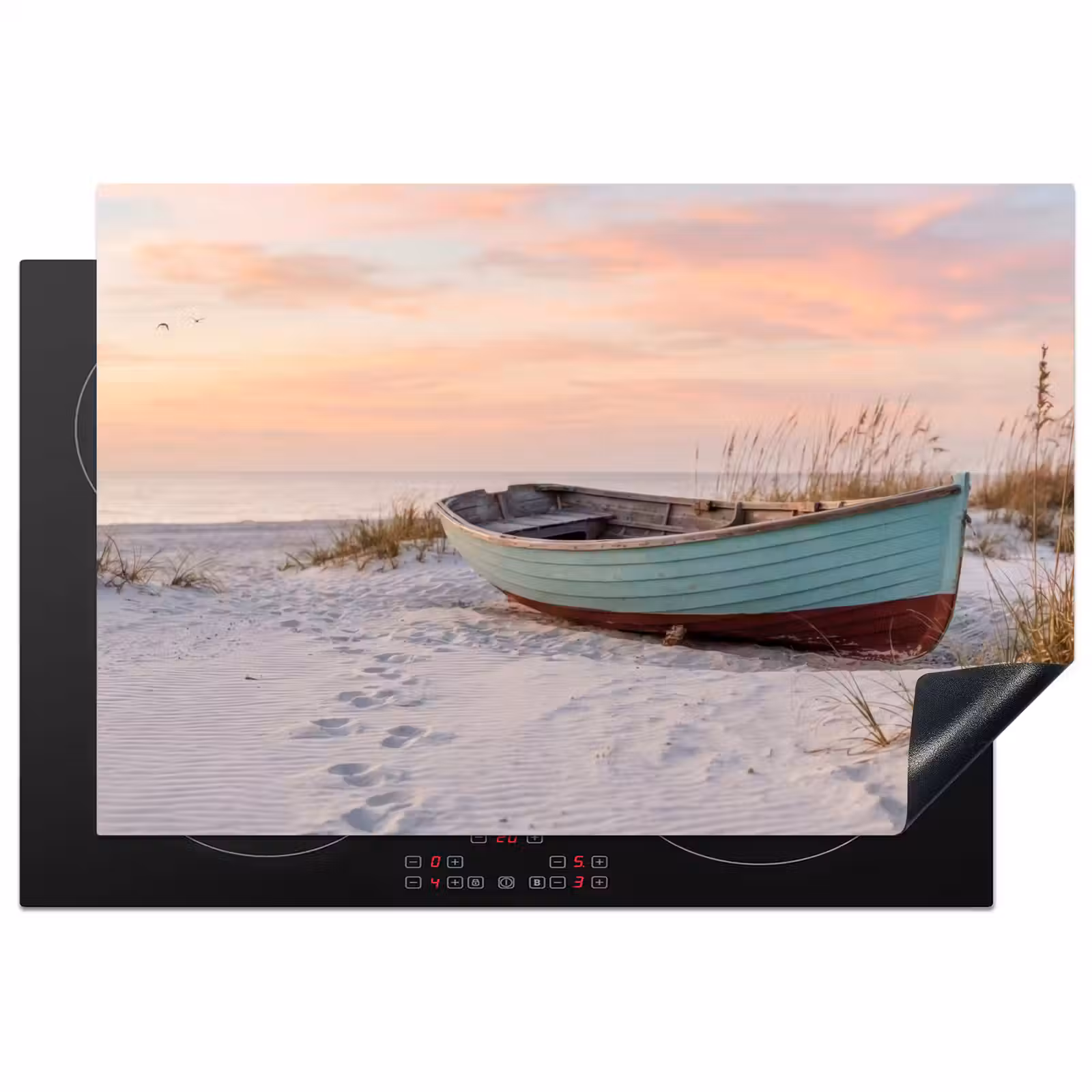 Inductie beschermer - Rustiek - Roeiboot - Zandstrand — 1